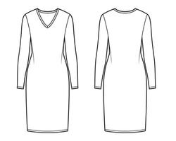 Basic Kleid mit V-Ausschnitt, Mode technisch Vorlage. vektor
