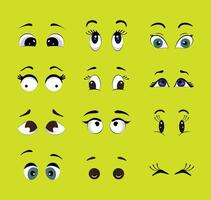 Augen Satz. Karikatur menschlich, oder Tier Augen. Gesicht Ausdruck, überrascht, Glücklich, glücklich, traurig, Niedlich. isoliert. vektor