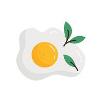 kokta vit friterad ägg måltid med grönska. friska frukost. platt illustration isolerat på vit bakgrund. vektor
