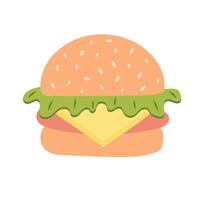 süß Burger Karikatur Symbol. Hamburger oder Cheeseburger. schnell Essen Mahlzeit. Illustration isoliert auf Weiß Hintergrund. vektor