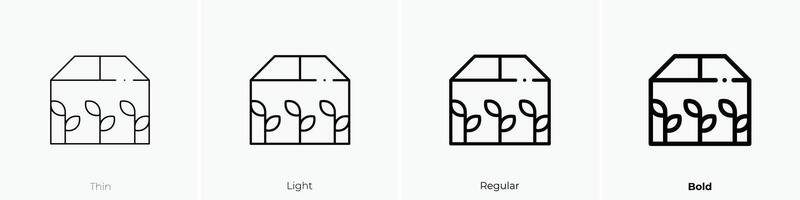 Gewächshaus Symbol. dünn, Licht, regulär und Fett gedruckt Stil Design isoliert auf Weiß Hintergrund vektor