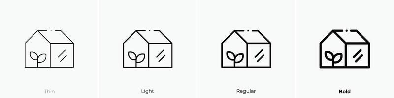 Gewächshaus Symbol. dünn, Licht, regulär und Fett gedruckt Stil Design isoliert auf Weiß Hintergrund vektor