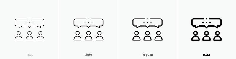 Gruppe Plaudern Symbol. dünn, Licht, regulär und Fett gedruckt Stil Design isoliert auf Weiß Hintergrund vektor