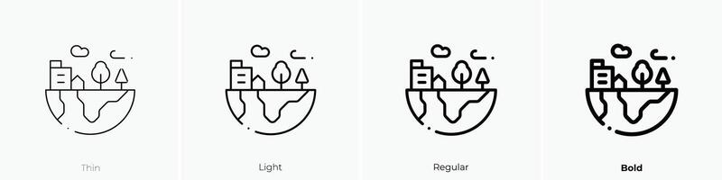 Grün Erde Symbol. dünn, Licht, regulär und Fett gedruckt Stil Design isoliert auf Weiß Hintergrund vektor