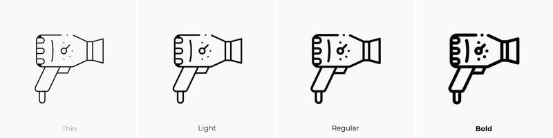 Haar Trockner Symbol. dünn, Licht, regulär und Fett gedruckt Stil Design isoliert auf Weiß Hintergrund vektor