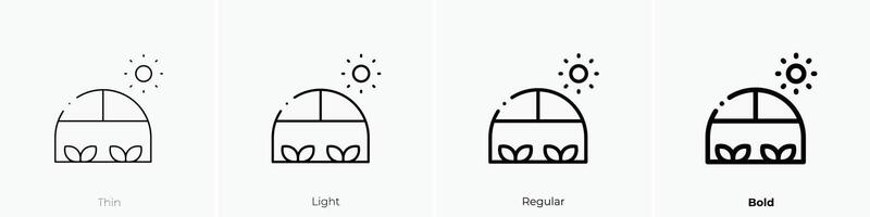 Gewächshaus Symbol. dünn, Licht, regulär und Fett gedruckt Stil Design isoliert auf Weiß Hintergrund vektor