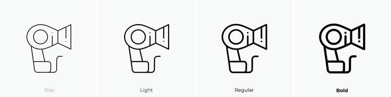 Haar Trockner Symbol. dünn, Licht, regulär und Fett gedruckt Stil Design isoliert auf Weiß Hintergrund vektor