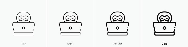 Hacker Symbol. dünn, Licht, regulär und Fett gedruckt Stil Design isoliert auf Weiß Hintergrund vektor