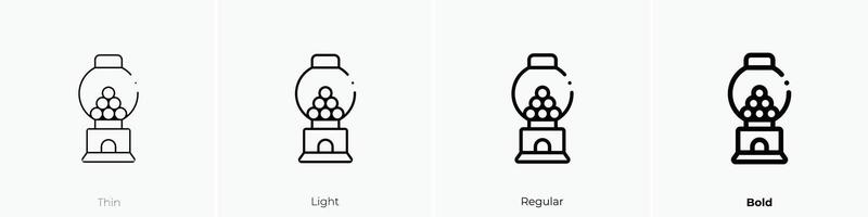 Kaugummi Maschine Symbol. dünn, Licht, regulär und Fett gedruckt Stil Design isoliert auf Weiß Hintergrund vektor