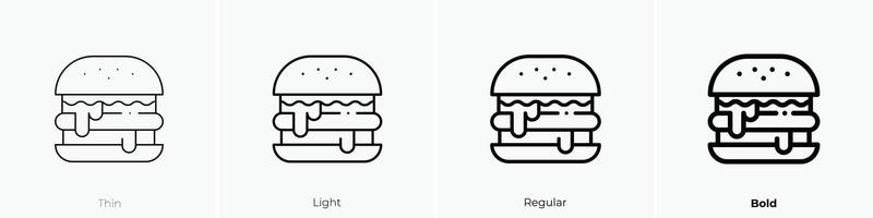 hamburgare ikon. tunn, ljus, regelbunden och djärv stil design isolerat på vit bakgrund vektor