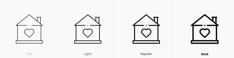 Lycklig hus ikon. tunn, ljus, regelbunden och djärv stil design isolerat på vit bakgrund vektor