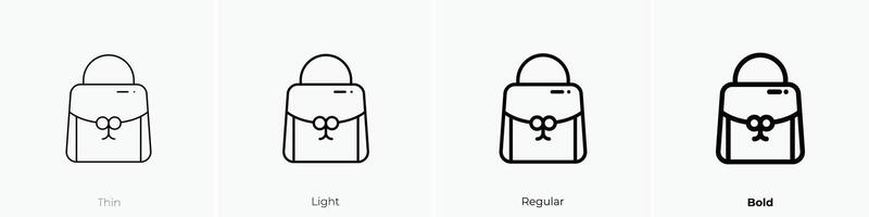 handväska ikon. tunn, ljus, regelbunden och djärv stil design isolerat på vit bakgrund vektor