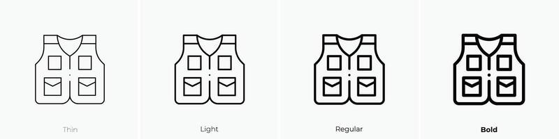 hoch Sichtweite Weste Symbol. dünn, Licht, regulär und Fett gedruckt Stil Design isoliert auf Weiß Hintergrund vektor