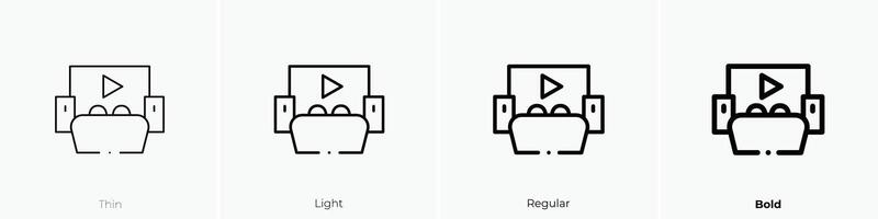 Zuhause Theater Symbol. dünn, Licht, regulär und Fett gedruckt Stil Design isoliert auf Weiß Hintergrund vektor