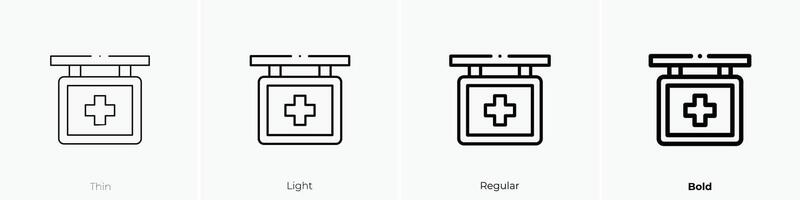 Krankenhaus Zeichen Symbol. dünn, Licht, regulär und Fett gedruckt Stil Design isoliert auf Weiß Hintergrund vektor