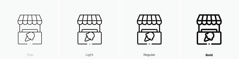 Eis Sahne Geschäft Symbol. dünn, Licht, regulär und Fett gedruckt Stil Design isoliert auf Weiß Hintergrund vektor