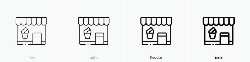 Eis Sahne Geschäft Symbol. dünn, Licht, regulär und Fett gedruckt Stil Design isoliert auf Weiß Hintergrund vektor