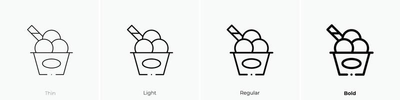 Eis Sahne Tasse Symbol. dünn, Licht, regulär und Fett gedruckt Stil Design isoliert auf Weiß Hintergrund vektor