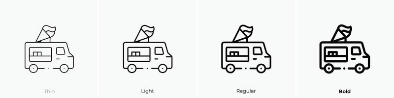 Eis Sahne LKW Symbol. dünn, Licht, regulär und Fett gedruckt Stil Design isoliert auf Weiß Hintergrund vektor