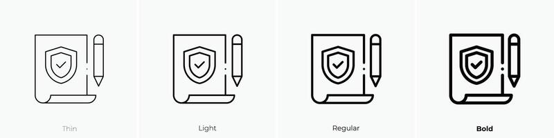 Versicherung Symbol. dünn, Licht, regulär und Fett gedruckt Stil Design isoliert auf Weiß Hintergrund vektor