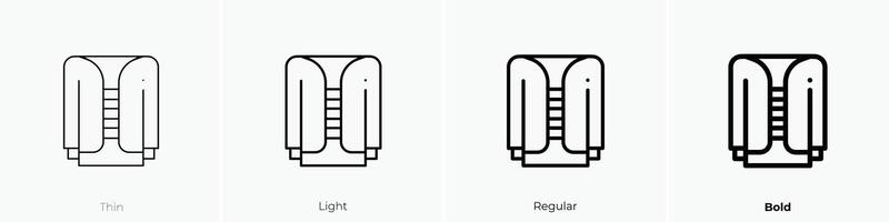 Jacke Symbol. dünn, Licht, regulär und Fett gedruckt Stil Design isoliert auf Weiß Hintergrund vektor