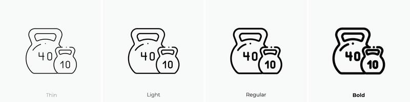 Kettlebells Symbol. dünn, Licht, regulär und Fett gedruckt Stil Design isoliert auf Weiß Hintergrund vektor