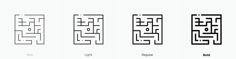 Labyrinth Symbol. dünn, Licht, regulär und Fett gedruckt Stil Design isoliert auf Weiß Hintergrund vektor