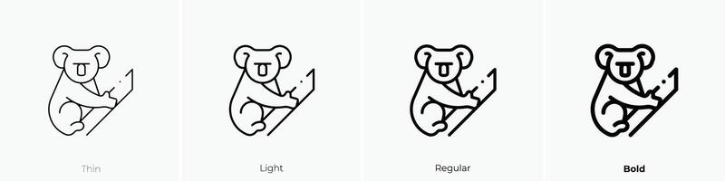 Koala Symbol. dünn, Licht, regulär und Fett gedruckt Stil Design isoliert auf Weiß Hintergrund vektor