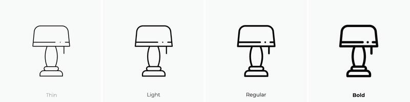 Lampe Symbol. dünn, Licht, regulär und Fett gedruckt Stil Design isoliert auf Weiß Hintergrund vektor