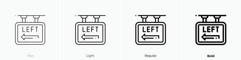 links Pfeil Symbol. dünn, Licht, regulär und Fett gedruckt Stil Design isoliert auf Weiß Hintergrund vektor