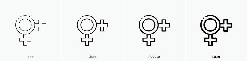 Lesben Symbol. dünn, Licht, regulär und Fett gedruckt Stil Design isoliert auf Weiß Hintergrund vektor