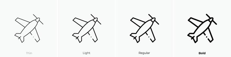 ljus flygplan ikon. tunn, ljus, regelbunden och djärv stil design isolerat på vit bakgrund vektor