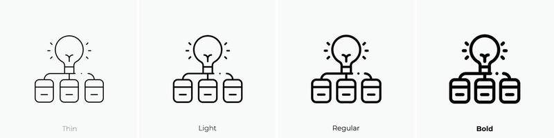 Licht Birne Symbol. dünn, Licht, regulär und Fett gedruckt Stil Design isoliert auf Weiß Hintergrund vektor