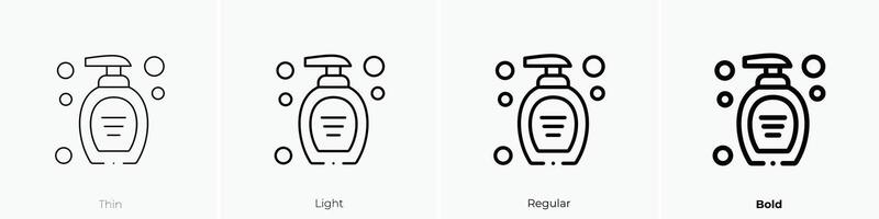 Flüssigkeit Seife Symbol. dünn, Licht, regulär und Fett gedruckt Stil Design isoliert auf Weiß Hintergrund vektor