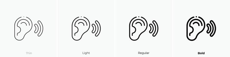 Hör mal zu Symbol. dünn, Licht, regulär und Fett gedruckt Stil Design isoliert auf Weiß Hintergrund vektor