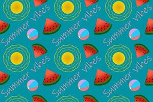nahtlos Muster mit bunt Strand Bälle, Wassermelonen, und Sonnen. perfekt zum sommerlich Entwürfe, Textilien, und Tapeten. vektor