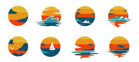 uppsättning av färgrik solnedgång logotyper, sommartid ikoner vektor
