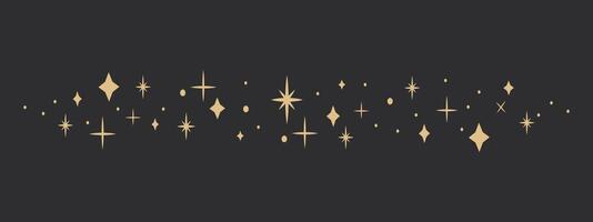 gyllene himmelsk stjärna gräns, gnistra delare, festlig skinande Plats element, festlig lampor på mörk bakgrund. Semester dekoration vektor