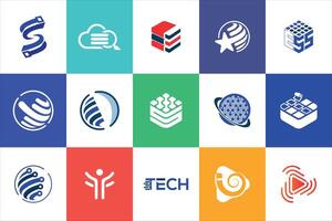 Technologie Logo Design einstellen modern minimal eben kreativ Sammlungen zum Technik Industrie und Geschäft Marke vektor
