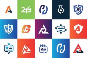 uppsättning av kreativ modern minimal logotyp design mall företag företag hemsida social media användande geometrisk monogram första stilar vektor