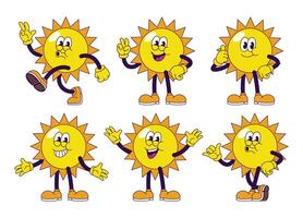glücklich Karikatur Sommer- Sonne im verschiedene Pose vektor