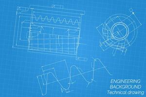 mechanisch Ingenieurwesen Zeichnungen auf Blau Hintergrund. Schneiden Werkzeug, Mahlen Cutter. technisch Design. Abdeckung. Entwurf. Illustration vektor