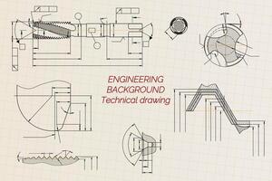 mekanisk teknik ritningar på sepia bakgrund. kran verktyg, borr. teknisk design. omslag. plan. illustration. vektor