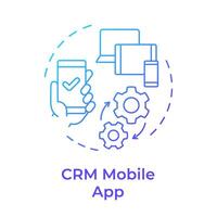 crm Handy, Mobiltelefon App Blau Gradient Konzept Symbol. Geschäft verwalten, Kommunikation Prozesse. runden gestalten Linie Illustration. abstrakt Idee. Grafik Design. einfach zu verwenden im Infografik, Präsentation vektor