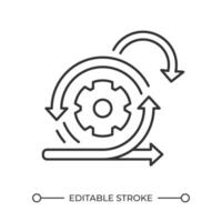 vig utveckling linjär ikon. roterande redskap och pilar ikon. annorlunda vägbeskrivningar. projekt förvaltning. tunn linje illustration. kontur symbol. översikt teckning. redigerbar stroke vektor