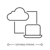 moln lagring linjär ikon. säkra lagring. tillgång till uppkopplad lagring. internet teknologi integration. tunn linje illustration. kontur symbol. översikt teckning. redigerbar stroke vektor