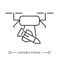 Drohne tauchen Bombe linear Symbol. Militär- Antenne Fahrzeug Unterstützung. Rakete Transport. unbemannt Antenne Fahrzeug. dünn Linie Illustration. Kontur Symbol. Gliederung Zeichnung. editierbar Schlaganfall vektor