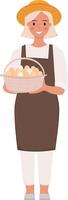Farmer Frau hält ein Korb mit Eier. Bauernhof Arbeiter. Farmer voll Höhe. Illustration auf Weiß Hintergrund. vektor