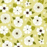 sömlös mönster med vit blommor av annorlunda former på en grön bakgrund. grafik. vektor