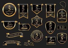 samling av årsdag guld laurel krans märken och etiketter illustration vektor